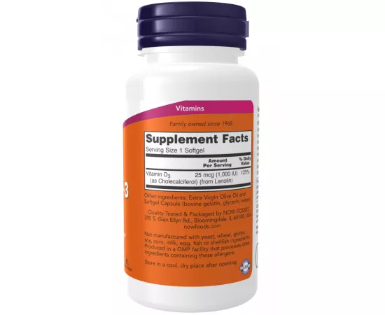 Now Foods Vitamin D3 1000 IU 180 Softgels
