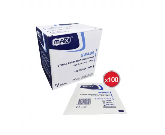 Max Sterile Gauze Swab 8ply 7.5cmx7.5cm 100pcs/Box