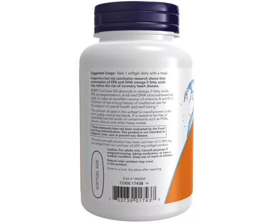 Now Foods Cod Liver Oil Extra Strength 1000 mg 90 Softgels