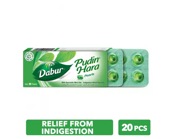 Dabur Pudin Hara Pearls 20's; Quick Cooling Relief from Stomach ache, Gas, Indigestion, Acidity; Contains Peppermint Oils, Spearmint Oils