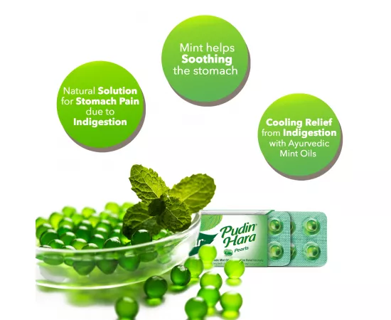 Dabur Pudin Hara Pearls 20's; Quick Cooling Relief from Stomach ache, Gas, Indigestion, Acidity; Contains Peppermint Oils, Spearmint Oils