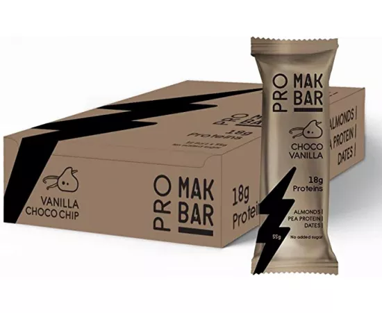 بروتين بار بنكهة الفانيليا والشوكلت شيب من ماك بار 12 x 55جرام