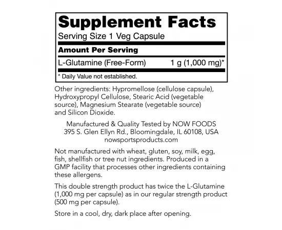 Now Foods L-Glutamine Double Strength 1000 mg - 120 Capsules