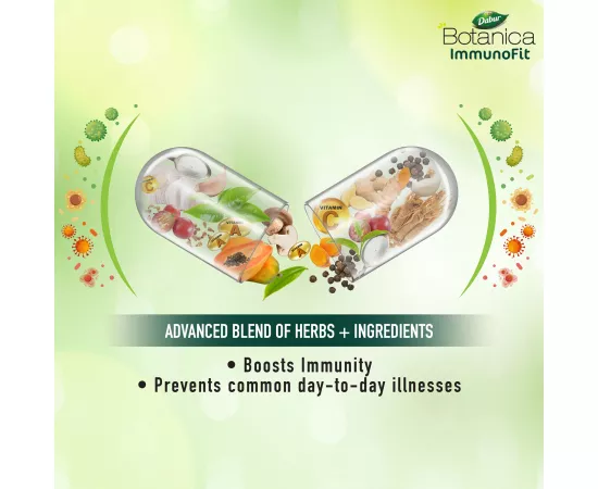 Dabur Botanica ImmunoFit Veg. Capsules | 12 Ingredients | Boosts Immunity | Turmeric | Vitamin C | Ginger | Ginseng | Herbal | Antioxidant | 60s