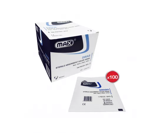 Max Sterile Gauze Swab 8ply 10cmx10cm 100pcs/Box