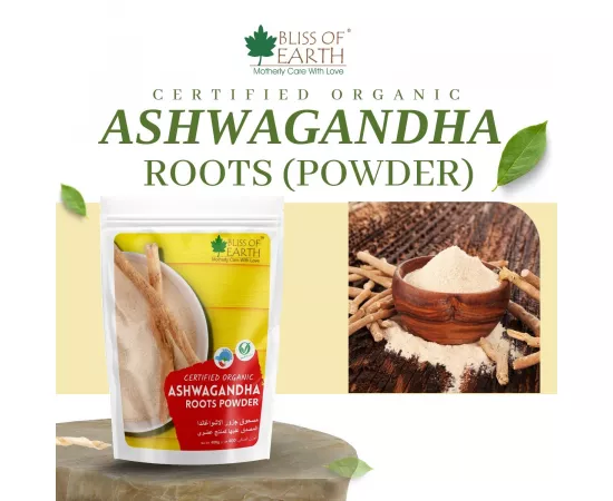Bliss of Earth  Ashwagandha Root Powder Organics Certified Withania Somnifera Helps To Promotes Better Strength and  Stamina 100g