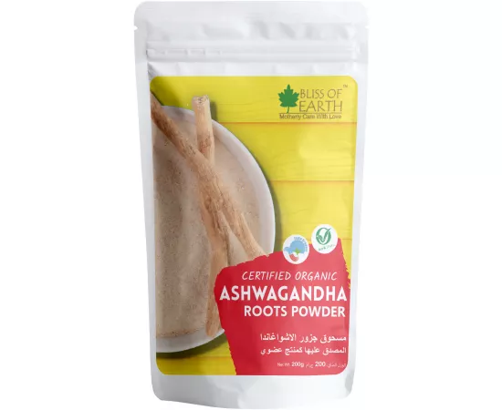 Bliss of Earth  Ashwagandha Root Powder Organics Certified Withania  Somnifera Helps To Promotes Better Strength and Stamina 200g