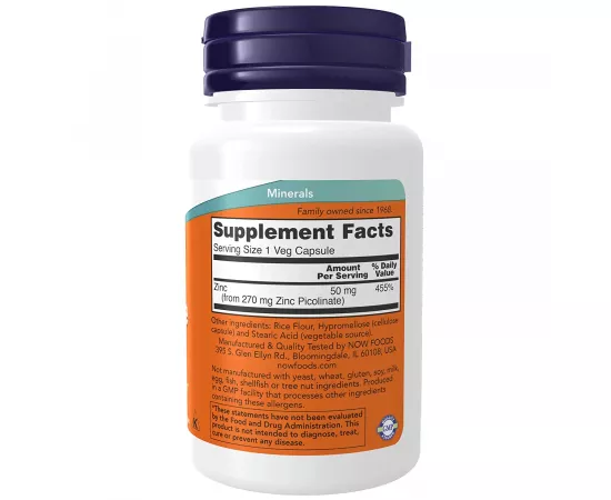 Now Foods Zinc Picolinate 50mg 60 Veg Capsules