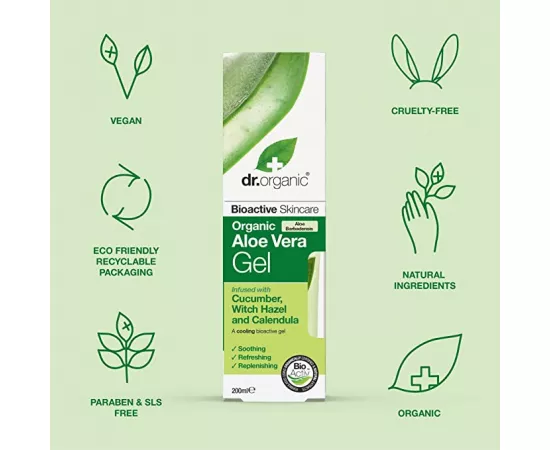 Dr. Organic Aloe Vera Gel with Cucumber witch hazel and Calendula 200ml