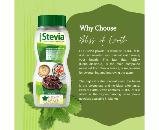 Bliss of Earth 99.8% REB-A Purity Stevia Powder Natural and  Sugarfree  Zero Calorie Keto Sweetner 200g