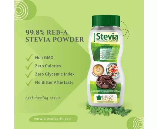 Bliss of Earth 99.8% REB-A Purity Stevia Powder Natural and  Sugarfree  Zero Calorie Keto Sweetner 200g