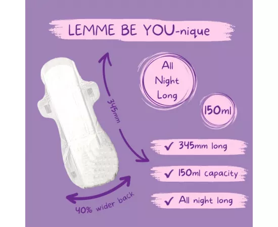 Lemme Be Heavy Flow Night Pads 100% Cotton Certified - (Box Of 8)