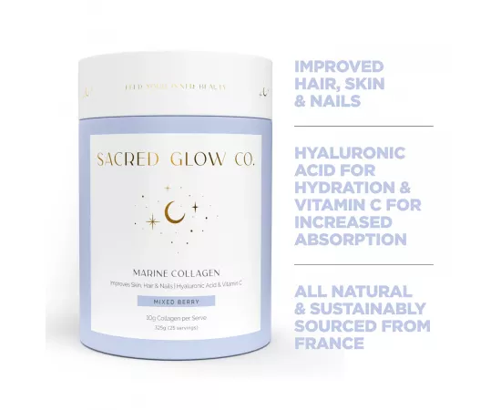 Sacred Glow Co Marine Collagen - Natural Mixed Berry Flavour 325g (25 Servings)