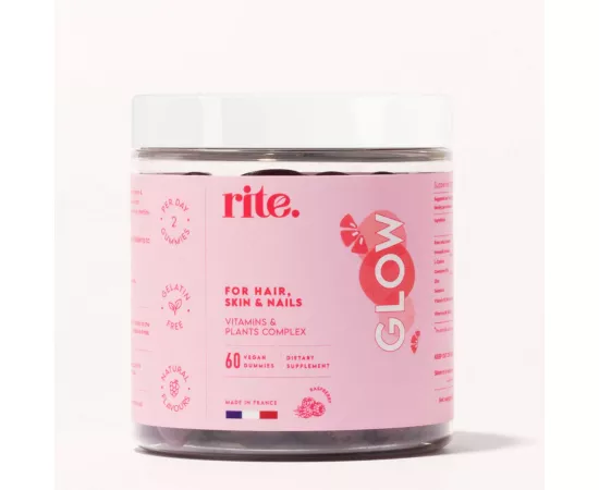 Rite Glow Beauty Raspberry Flavor Vegan Gummies 60's