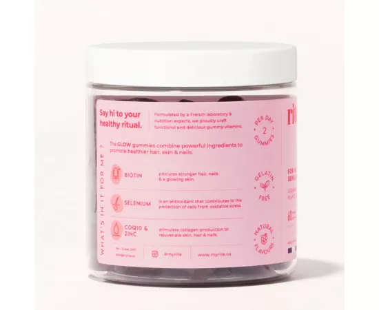 Rite Glow Beauty Raspberry Flavor Vegan Gummies 60's