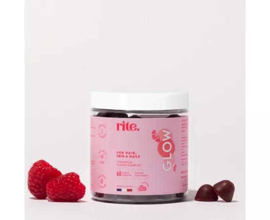 Rite Glow Beauty Raspberry Flavor Vegan Gummies 60's